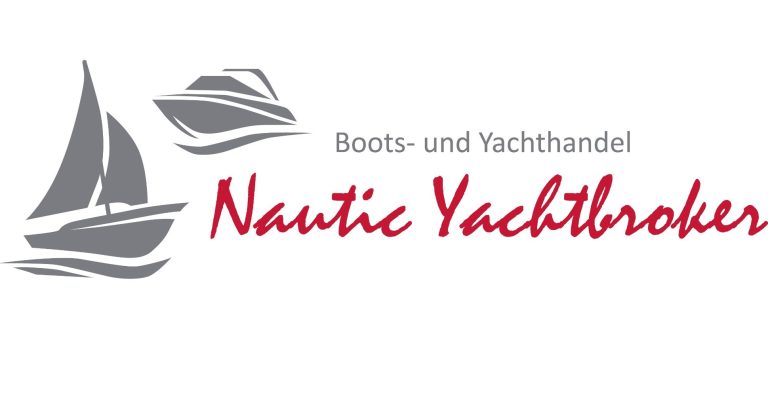 Logo für Nautic Yachtbroker, zeigt Segelboote und den Schriftzug in Rot.