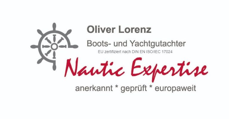 Logo von Oliver Lorenz mit dem Text "Nautic Expertise" und Steuerrad-Symbol.